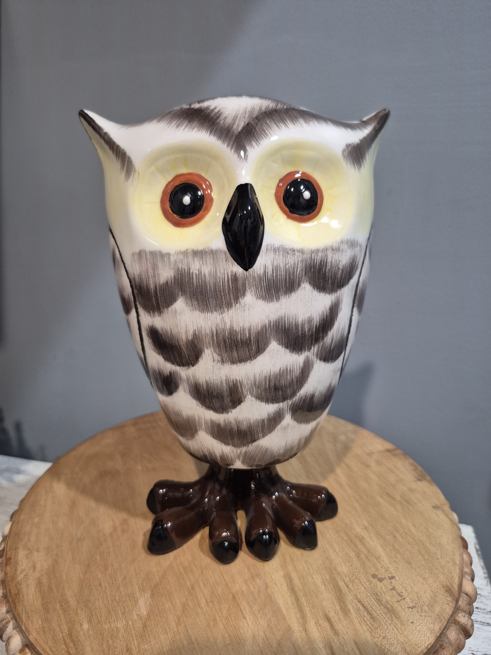 Vintage Greenearth Ceramic Owl Bobblehead Figurine Mid Century